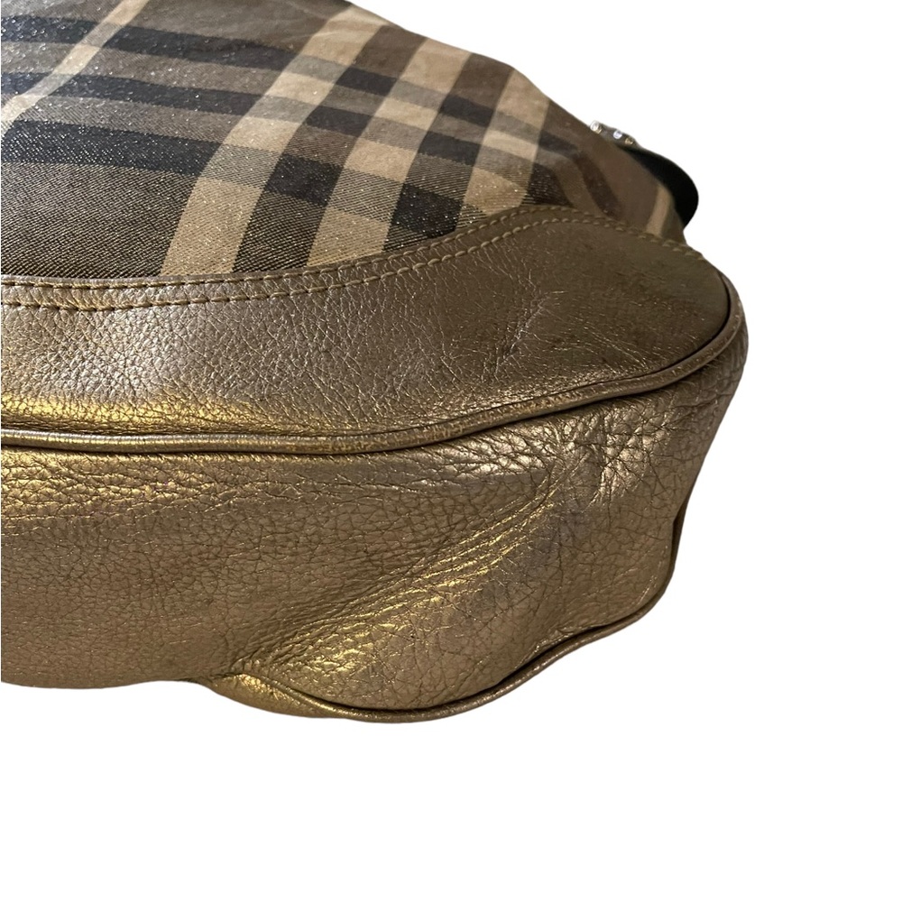 BURBERRY Metallic/Grey Beat Check Canvas and Leather Drawstring Hobo - Picture 11 of 11